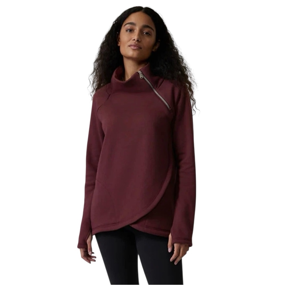 Athleta Cozy Karma Asym Pullover Burgundy Medium Outdoorsy Layering Gorpcore‎